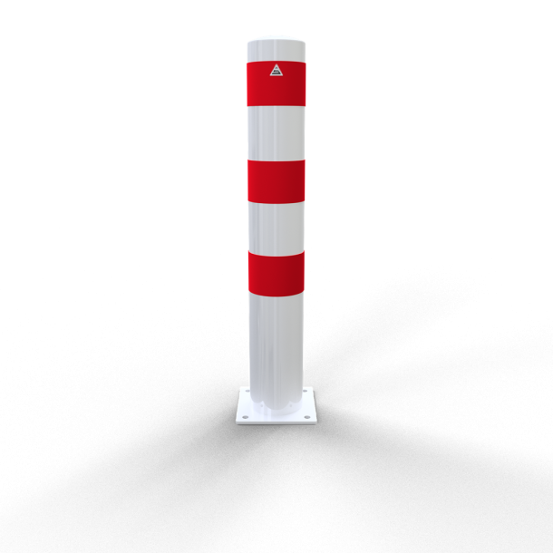 Barrier bollard | Steel tube  152 x 3.2 mm | stationary | for dowel fixing | hot-dip galvanized and white coatedwith three red reflecting stripes | total length: 1000 mm | with welded steel cap